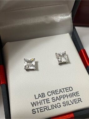 0Lab Created White Sapphire Sterling Silver 8mm Stud Earrings
